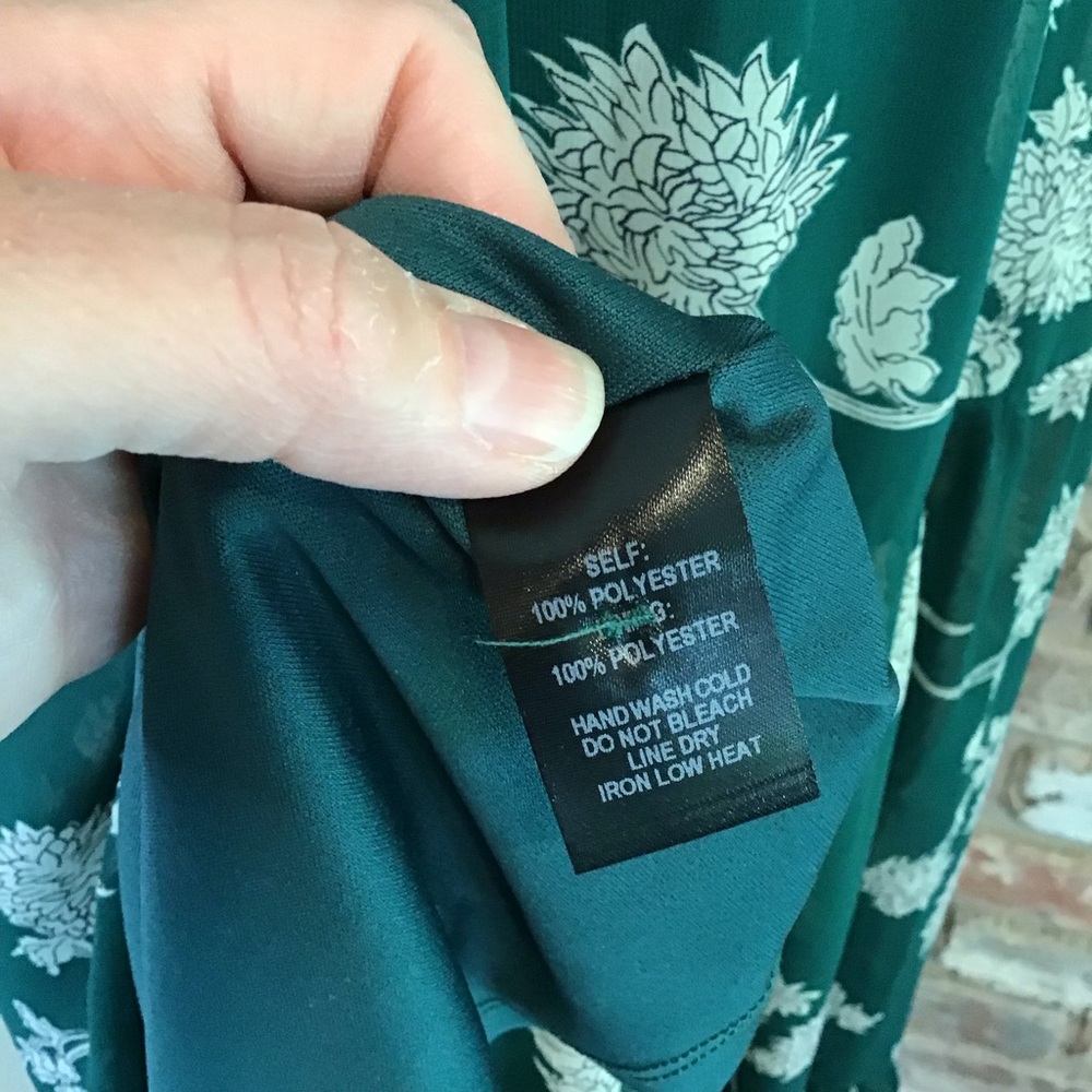 LULUS Women's Forest Green Ivory Floral Short Sleeve Tiered Midi Dress L - Picture 5 of 6